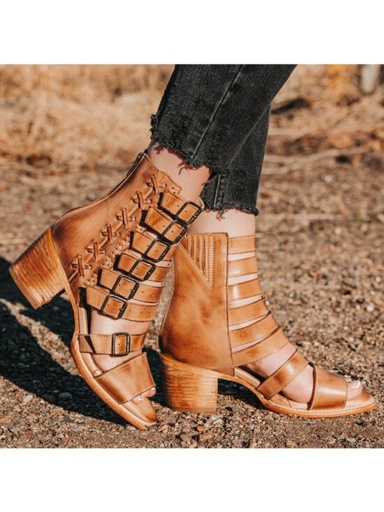 freebird Shoes - NEW Freebird Country Natural Leather Buckles Edgy Cut-Outs Cutouts Low Sandals